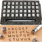 Kit d'estampage cuir 37 pi�ces poin�ons m�tal acier argent� (26 lettres + 10 chiffres) avec poign�e ergonomiqu ...