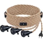 Kit de lustre corde de chanvre vintage cable suspension luminaire avec interrupteur et prise eu diy 3 ...