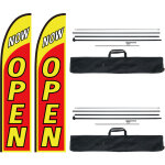 Kit mats de drapeau avec drapeaux plumes publicitaires, avec 2 drapeaux open, 2 poteaux, 2 piquets de ...