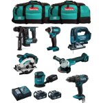 Makita - kit mk702 (ddf482 dhr171 dga504 dtd152 djv182 dss610 dbo180 2 x 5, 0 ah dc18rc 2 x lxt600)