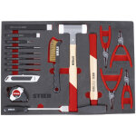 Kit d'outillage universel 18 pi�ces, dans garniture en mousse souple (eva), maillet � frappe, pinces ...