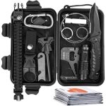 Kit de survie 12 en 1 camping en plein air randonne d'urgence, lampe de poche boussole bracelet de survie ...