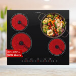 Plaque vitrocramique 4 feux encastrable de 6500w, plaque de cuisson vitrocramique, plaque vitro 4 feux, ...