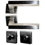 Paire de poign�es de porte colette sur rosaces carr�es - inox 304 , finement satin�. section b�quille ...