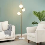 Kosilum - lampadaire doré 3 globes blanc - estrela Kosilum - lampadaire doré 3 globes blanc - estrela