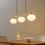 Kosilum - suspension triple dor�e abat - jours en verre blanc - alcyone