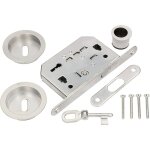 Serrure � crochet pour portes coulissantes avec cl� - rosace avec poign�e encastr�e - argent chrom� - ...