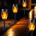 Lablanc - lot de 4 lampes solaires  flamme led, flammes vacillantes et chaudes, lampes torches solaires ...
