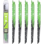 Lame de scie sabre 5 pices, accessoires de scie sabre pour bois huimide, coupe rapide 230 mm 5tpi avec ...