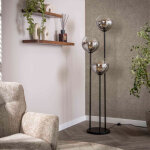 Lampadaire 3 lampes 46x162 cm en verre fum� gris et m�tal