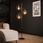 Lampadaire 3 lampes rondes 51x25x155 cm en m�tal gris fonc�