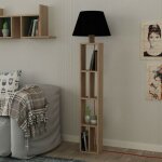 Lampadaire en bois 160h cm avec bibliothque en chne - giorno
