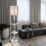 Puluomis - lampadaire en bois design lampe sur pied avec 3 niveaux etag�res und e27 base 1. 6m lampadaire ...