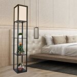 Puluomis - lampadaire en bois design lampe sur pied avec 3 niveaux etag�res und e27 base 1. 6m lampadaire ...