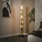 Lampadaire colonne en verre ambr 5 lampes ralf