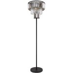 Lampadaire cristaux de verre lampe de salon lampadaire 3 ampoules, mtal noir mat, cristaux fums clairs, ...
