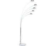Lampadaire design 5 bras rglables en mtal argent avec support en marbre e14 max 40w pour clairage ...