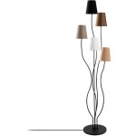 Lampadaire design 5 lampes roselin h160cm m�tal noir et tissu blanc, marron, beige, gris et noir