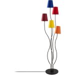 Lampadaire design 5 lampes roselin h160cm m�tal noir et tissu bleu, rouge, jaune et orange