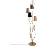 Lampadaire design 5 lampes roselin h160cm m�tal or et tissu blanc, marron, beige, gris et noir