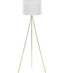 Beliani - lampadaire design trpied blanc et dor en tissu et mtal avec abat - jour type cylindre e27 ...