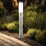 Lampadaire avec d�tecteur de mouvement, lampe d'ext�rieur en acier inoxydable avec douilles, opale argent�e, ...