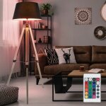 Lampadaire dimmable avec t�l�commande lampe en bois lampadaire led salon, tr�pied en bois � changement ...