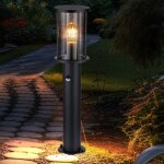 Lampadaire led lampe de jardin lampe d'extrieur mtal noir verre fume dtecteur de mouvement inox, ...