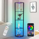Lampadaire etagere, 6 temp�ratures de couleur, avec bande led et tube, lampe sur pied decoration pour ...
