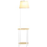 Lampadaire tagres design dim.  37 x 162h cm 40 w max. bois bambou verni mtal abat - jour tissu blanc ...