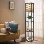 Lampadaire etagere ultrixe 3 etagres de stockage en bois, lampe avec e27 6w ampoule led, lampe salon ...