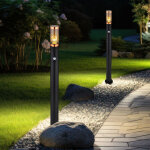 Lampadaire lampadaire fum�e cuivre ext�rieur d�tecteur de mouvement jardin acier inoxydable, 1x e27, ...