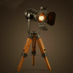 Lampadaire industriel � tr�pied en bois vintage, projecteur de cin�ma, luminaire sur pied, d�corations ...