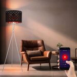 Lampadaire intelligent abat - jour textile noir or lumi�re lat�rale 3 pieds tr�pied dimmable, contr�le ...