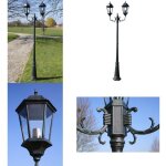 Lampadaire de jardin 2 bras 230 cm vert fonc / noir aluminium - lampe de jardin - lampadaire extrieur ...