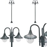 Lampadaire de jardin e27 220cm aluminium 3 lanternes vert fonc - lampadaire de jardin - lampadaire exterieur ...