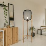 Lampadaire lampe de salon en bois lampadaire sur pied en bois cage, mtal, 1x douille e27, dxh 38x122 ...