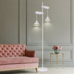 Lampadaire lampadaire lampe de salon lampe de chambre lampadaire, mtal blanc bois cramique, 2 ampoules ...