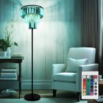 Lampadaire led dimmable avec tlcommande cristaux de verre lampe de salon lampadaire 3 ampoules, rvb ...
