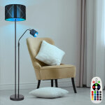 Lampadaire led avec liseuse uplighter, dimmable avec tlcommande, changement de couleur rvb, mtal textile ...