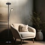 Lampadaire lampadaire led uplighter flexo lampadaire de salon variateur avec liseuse, mtal noir, 1x ...