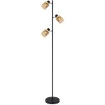 Lampadaire liseuse noir mat bambou naturel 3 flammes h 154 cm