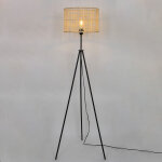 Lampadaire moderne bora 150cm m�tal noir et rotin naturel compatible led