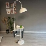 Lampadaire moderne en m�tal blanc avec plateau et t�te mobile, culot e27, lampadaire moderne pour salon ...