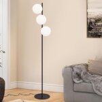 Lampadaire noir - moderne lampadaire salon � 3 flammes avec interrupteur � pied m�tal design verre lampadaire ...