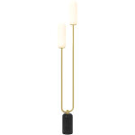 Lampadaire de salon, avec deux abat - jour en verre, un socle en marbre et un interrupteur, blanc