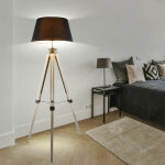 Etc - shop - lampadaire salon gris lampadaire m�tal lampadaire tr�pied bois, abat - jour en tissu, 1x ...