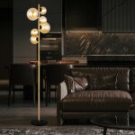Lampadaire salon laiton lampadaire industriel boule ambre led liseuse lampadaire, mtal verre, 6x led ...