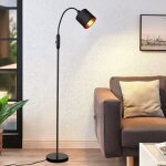 Lampadaire salon lampe arc noir - lampe de lecture vintage e14 industriel r�tro abat - jour or rotatif ...