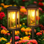 Lampadaire solaire carr� style filament, �clairage d'ambiance paysager pour cour et pelouse, 2 pi�ces ...